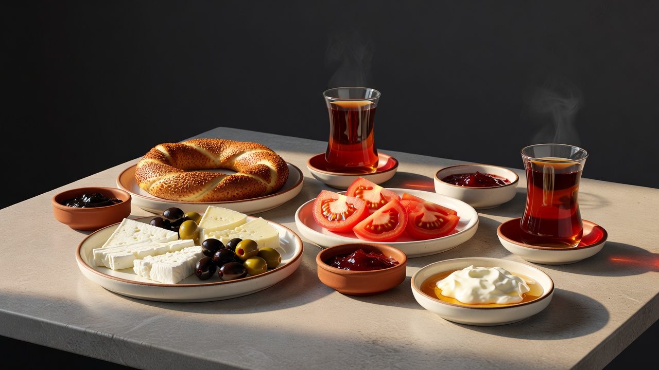 Simit ve çayla geleneksel İstanbul kahvaltısı